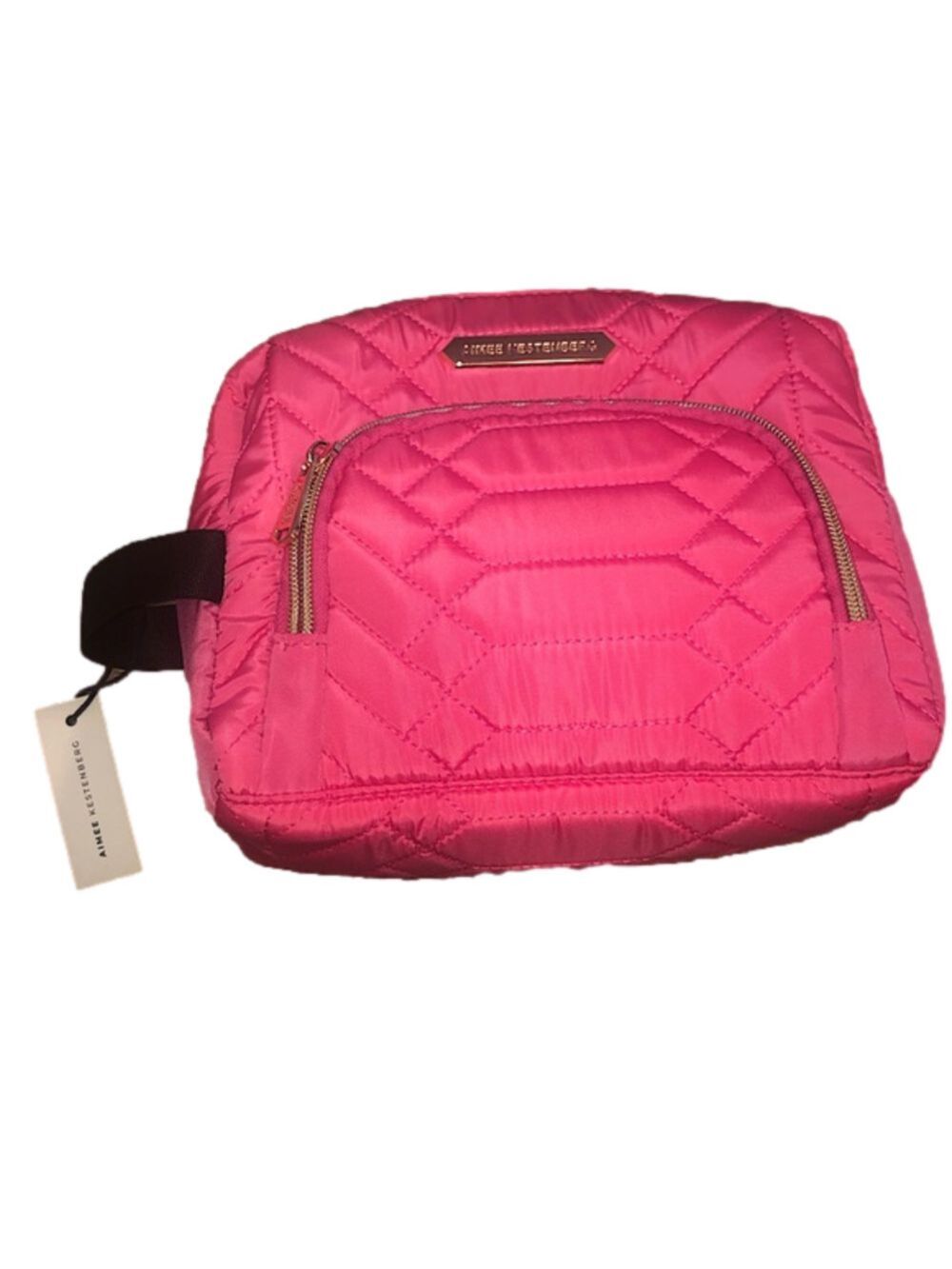 Aimee Kestenberg Isabella Large Zip Bright Pink Scene Stealer Quilted Makeup Bag